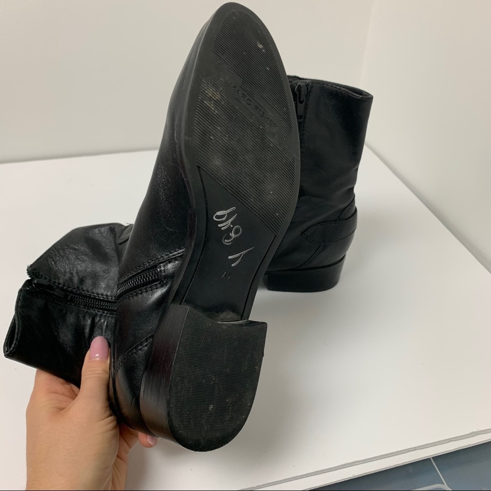 Black Leather Helki Ankle Flat Boots | Marc Fisher - Picture 7 of 7